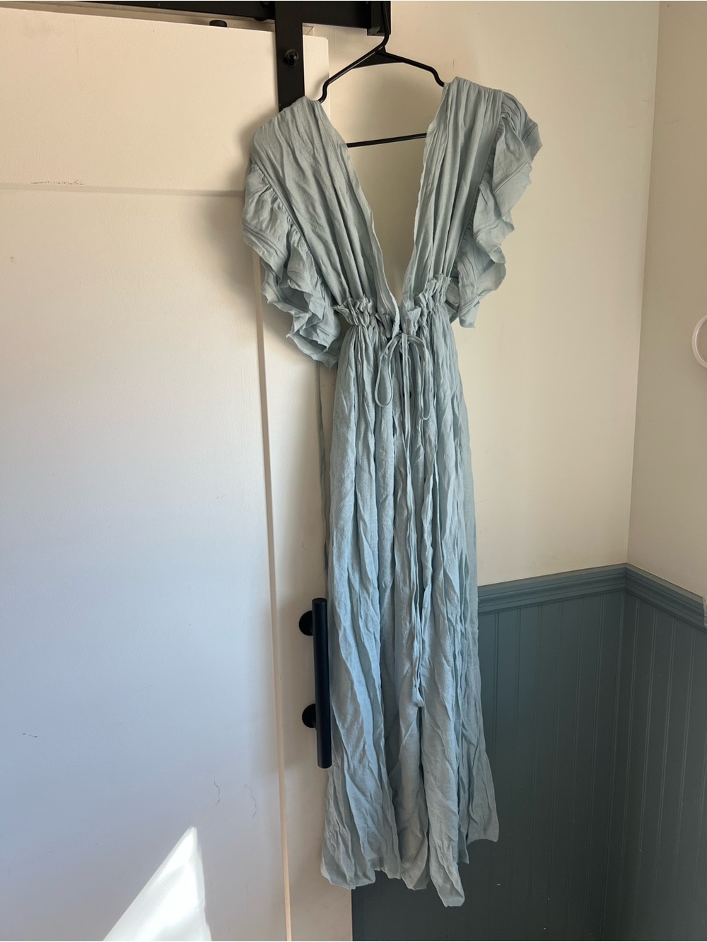 Maternity Light Blue Ruffled V-Neck Maxi Dress